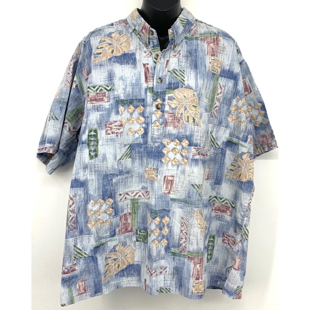 EUC Cooke Street Honolulu Men's Aloha Button Down Shirt Tropical Blue 2XL